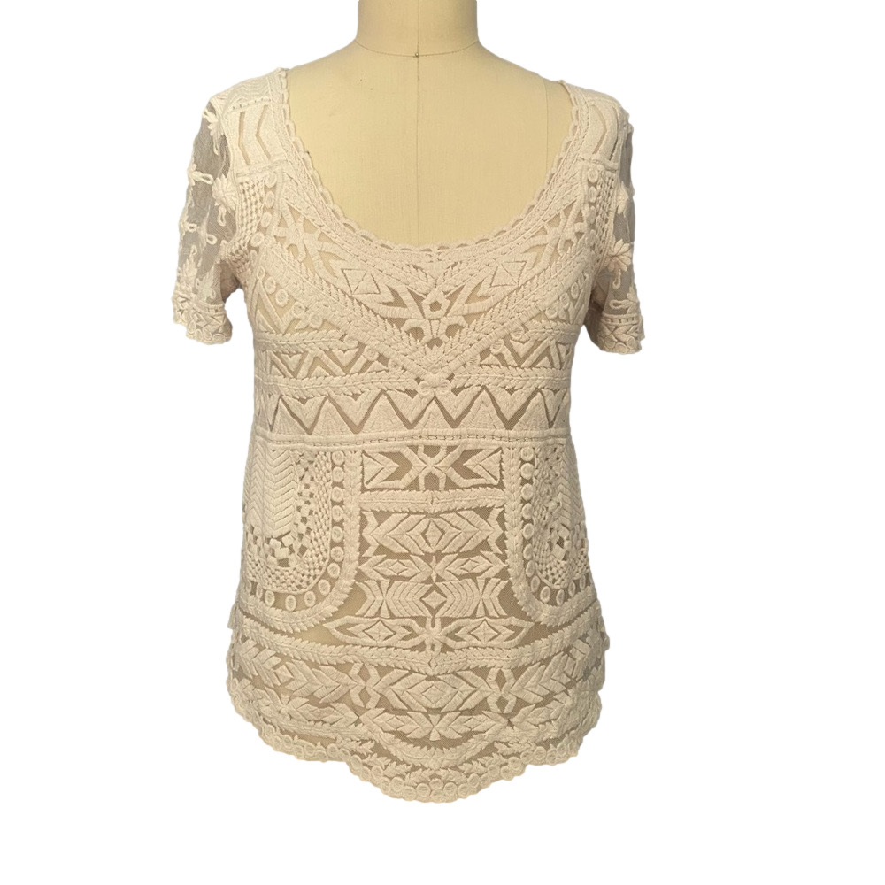 Anthropologie Deletta Cream Lace Crochet Blouse Sz Small